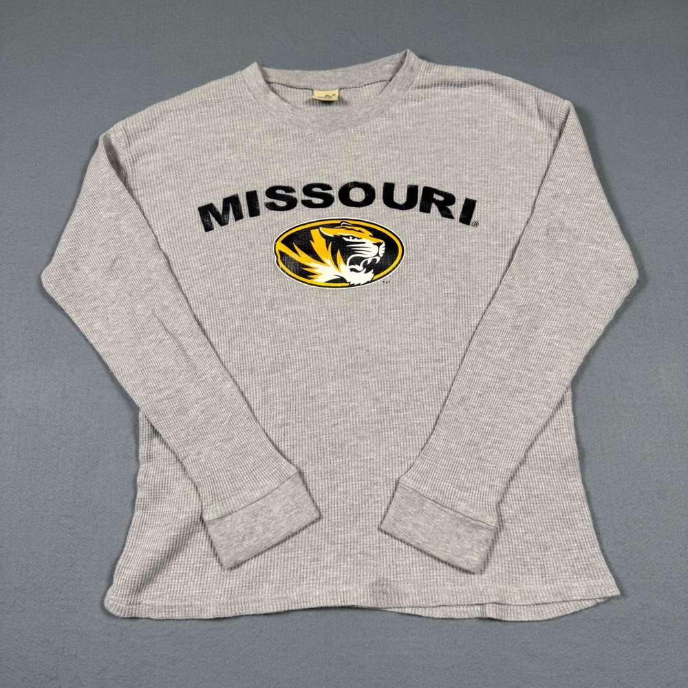 Big Ball Sports Missouri Tigers Grey Waffle Knit Thermal Long Sleeve Shirt Large